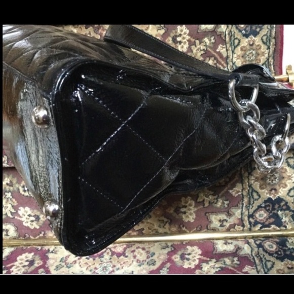 Michael Kors HAMILTON Black PATENT LEATHER Quilted Satchel Handbag Shoulder Bag - Picture 8 of 15